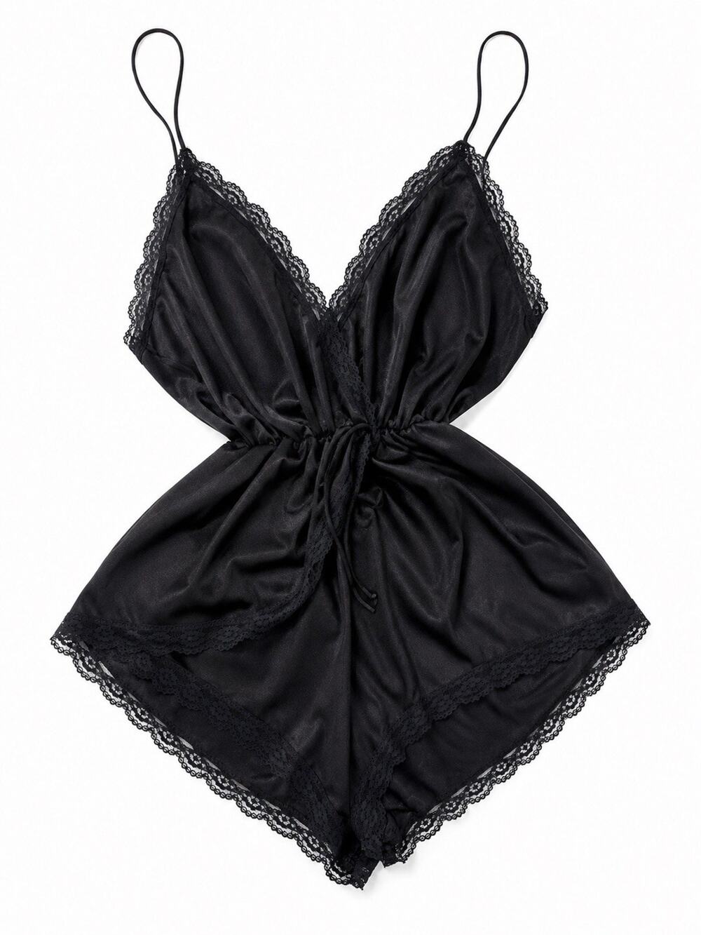 Vintage 70s 80s Flair Black Lace Teddy Romper M Nylon Goth Boudoir USA Snap Up